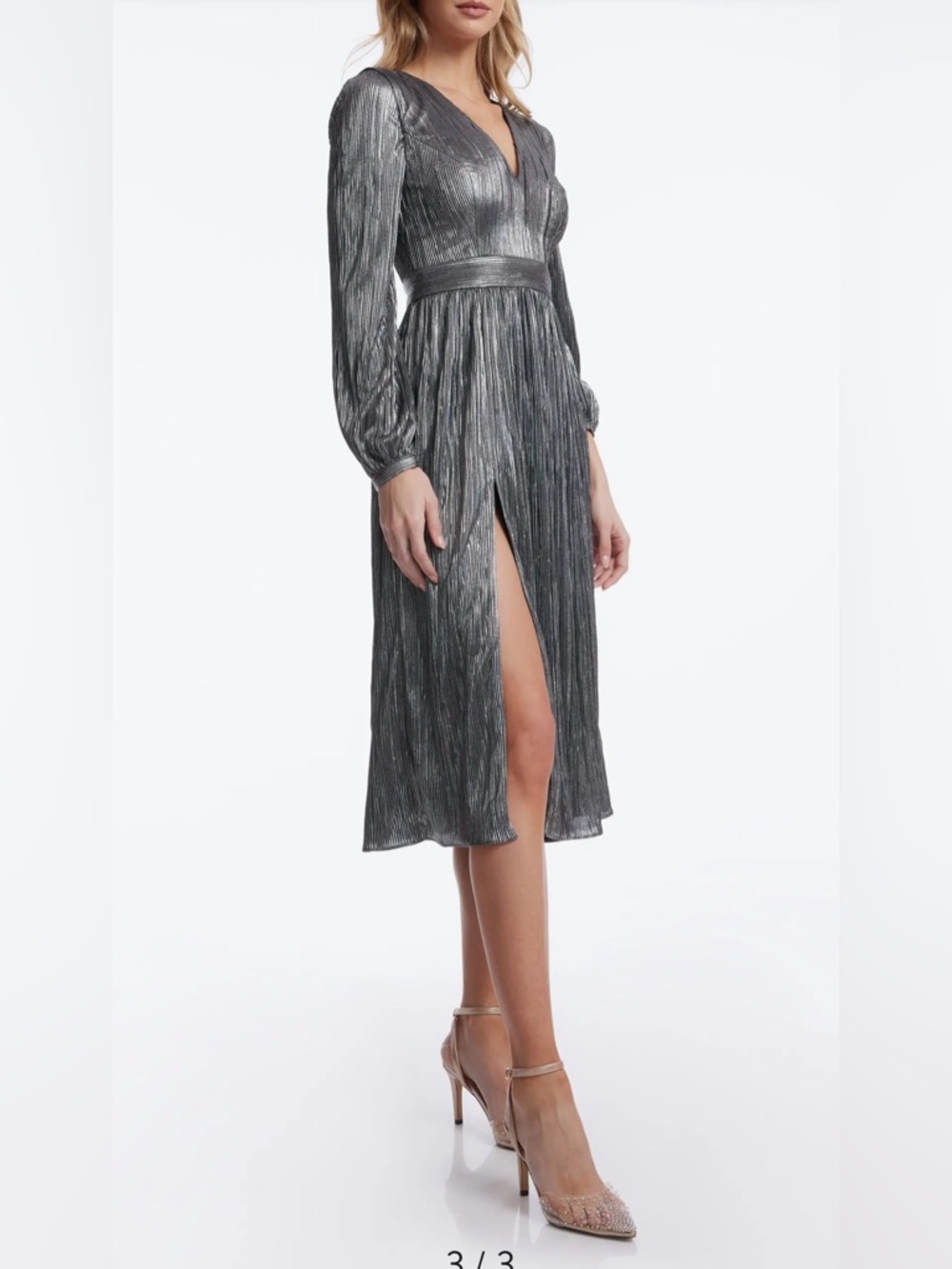 Dress The Population Holly Long Sleeve Metallic Dress, Small